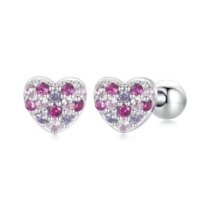 Arete corazon bombeado strass tonos rosa