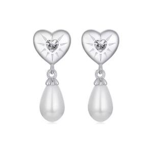 Arete perla colgante corazon