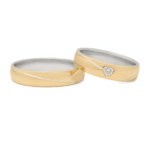 Alianzas Corazón brillante Plata con lamina de oro 18k