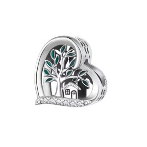 Charm arbol de la vida verde casa plata