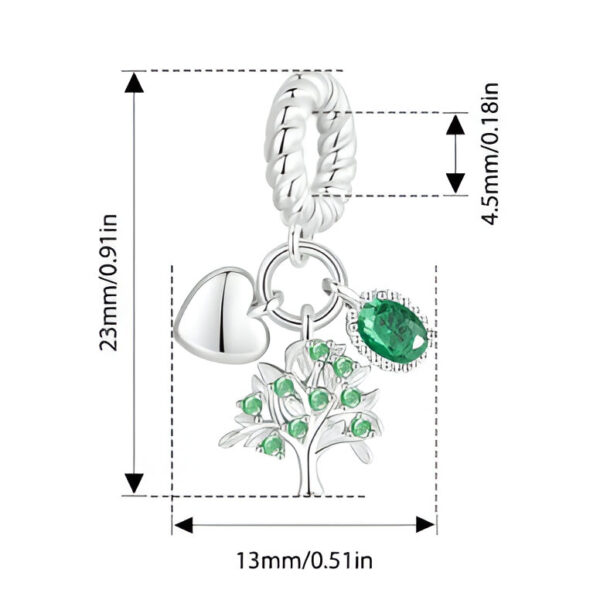 Charm arbol de la vida verde, corazon y oval verde - Imagen 3