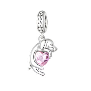 Charm perrito corazon rosa plata