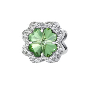 Charm trebol cuatro hojas verde plata