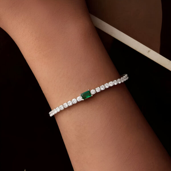Pulsera Tenis verde corte esmeralda - Imagen 2