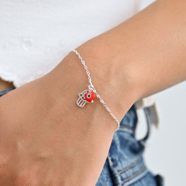 Pulsera ojo turco y mano hamsa plata