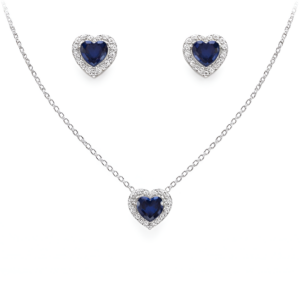 Set corazon azul plata